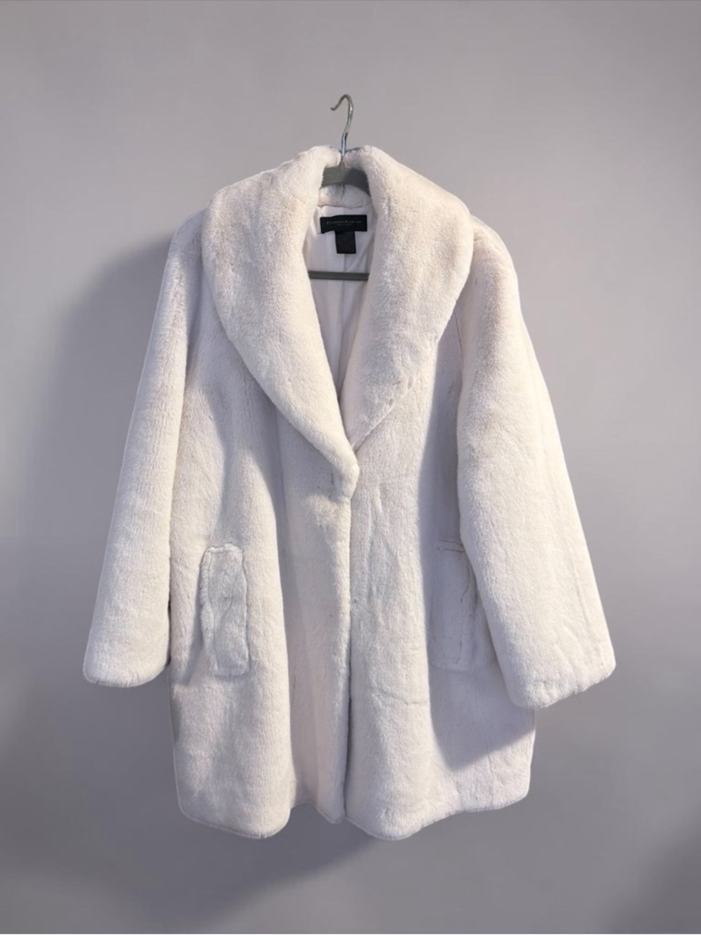 Donna Karan Plush Faux Fur Teddy Jacket - White